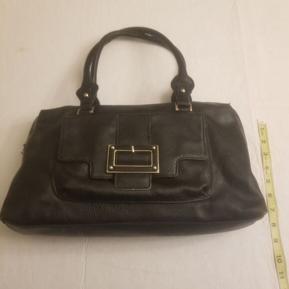 Liz Claiborne Black Faux Leather Satchel Double Handle Zippered Shoulder Bag - Picture 12 of 13